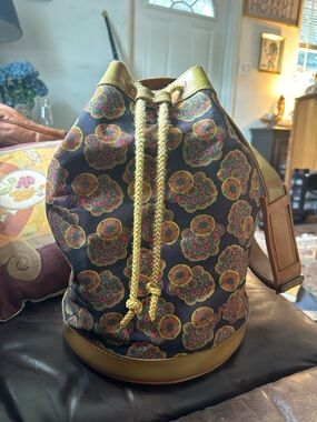 Vintage Paisley Patterned Drawstring AMF Bucket Bowling Bag